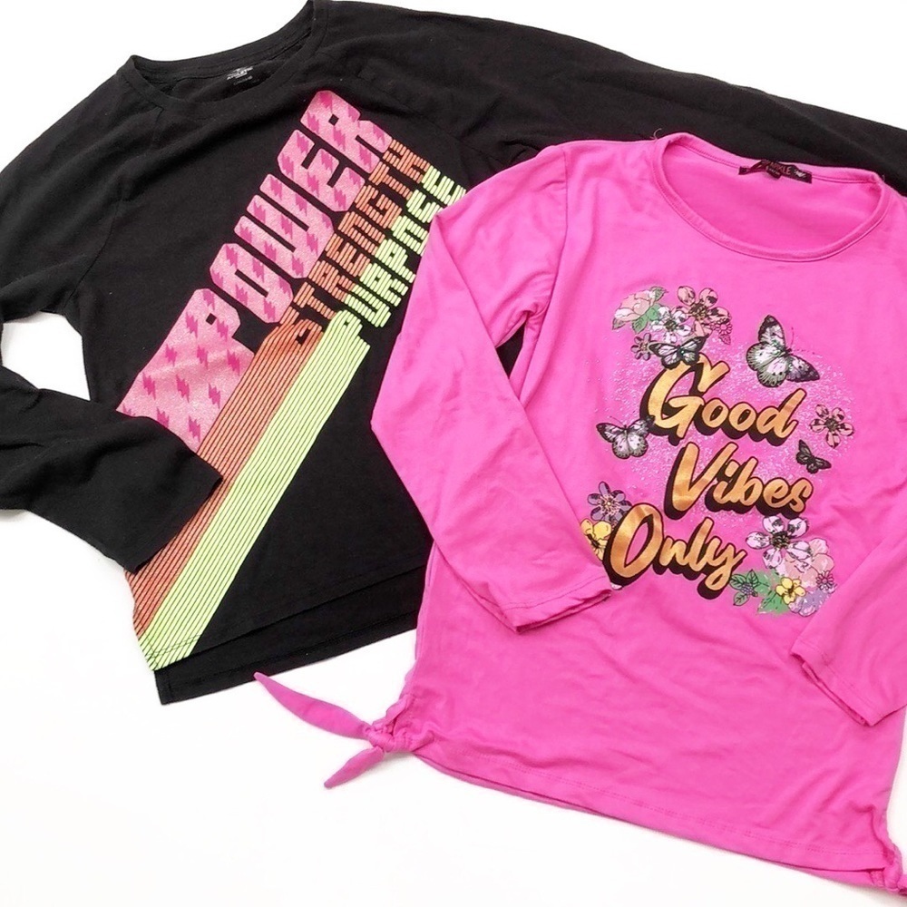 Athletic Works + Pink Sparkle long sleeve graphic print shirts